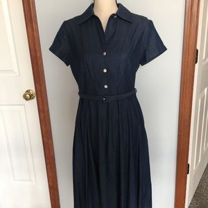 Talbots petites pleated denim dress with belt.